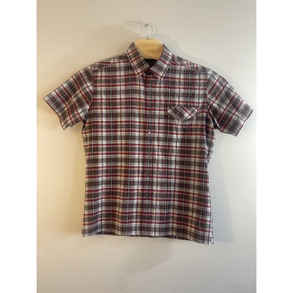 KUHL Button Up Shirt Mens Large‎ Red Plaid Short Sleeve - Picture 1 of 7